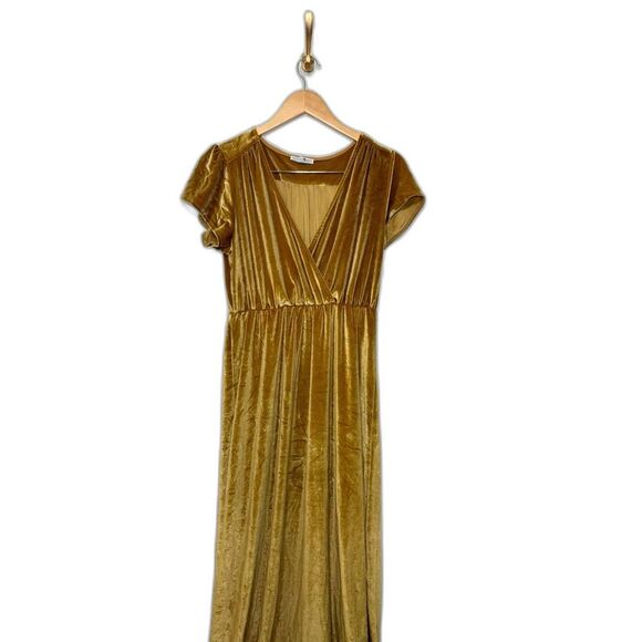 Baltic Born Dress Women's Size Small gold velvet maxi formal faux wrap modest - Picture 1 of 4